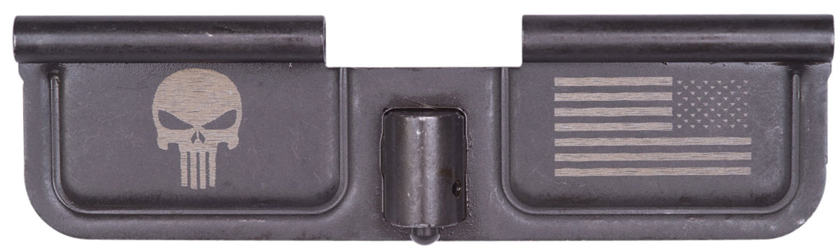 Spikes SED7005 Punisher and American Flag Laser-Engraved AR-15 Ejection Port Door in Black Phosphate