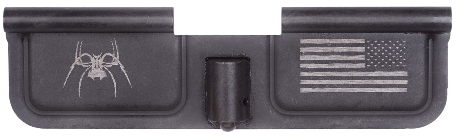 Spikes SED7010 Spider and Flag Laser-Engraved AR-15 Ejection Port Door in Black Phosphate