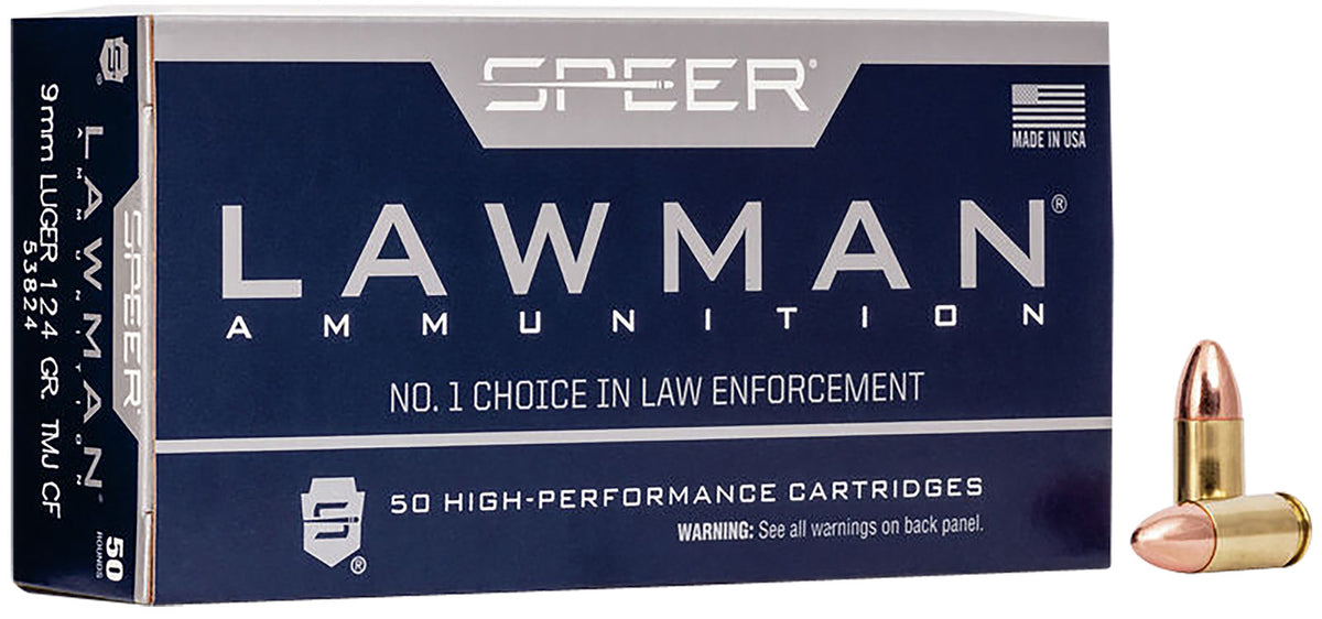 Speer 9mm Luger/Parabellum 53824 Lawman Training Clean-Fire Total Metal Jacket Round Nose 124 Grain