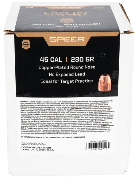 Speer 4714 .45 Caliber 230gr Round Nose Handgun Component Bullets 500 Box