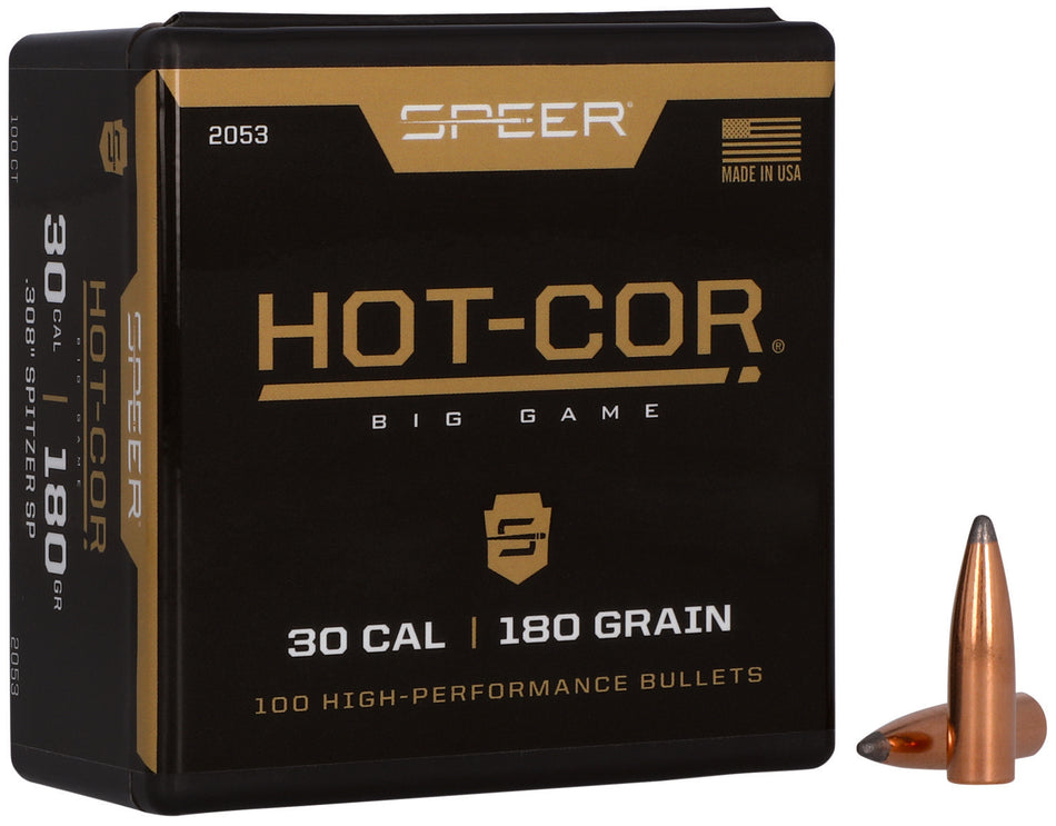 Speer 2053 Hot-Cor .30 Cal 180gr Spitzer Soft Point Reloading Bullets 100 Per Box
