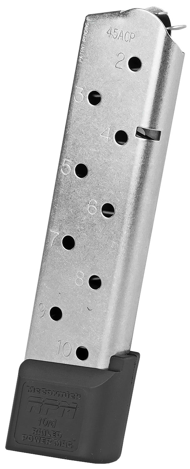 CMC Products 17150 Railed Power Mag .45 ACP 10rd Fits 1911 Government Stainless Steel Black Base Pad