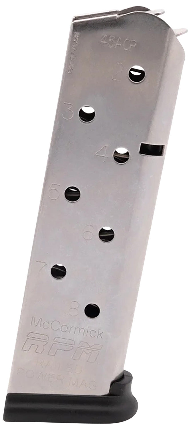 CMC Products 17130 Railed Power Mag .45 ACP 8rd Fits 1911 Government Stainless Steel Black Base Pad