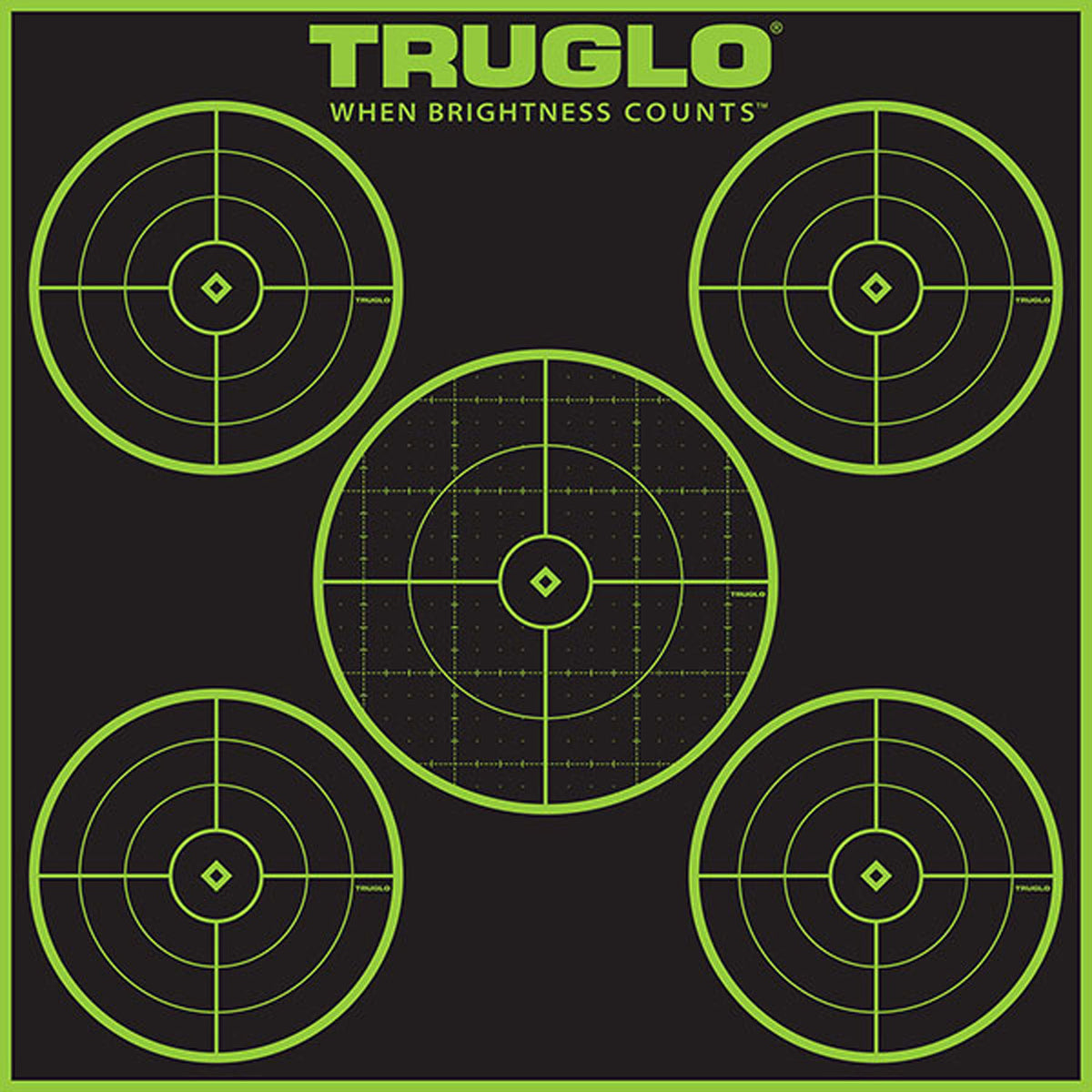 TruGlo TG11A12 Tru-See 5-Bullseye Fluorescent Green Self-Adhesive Targets 12x12" 12-Pack