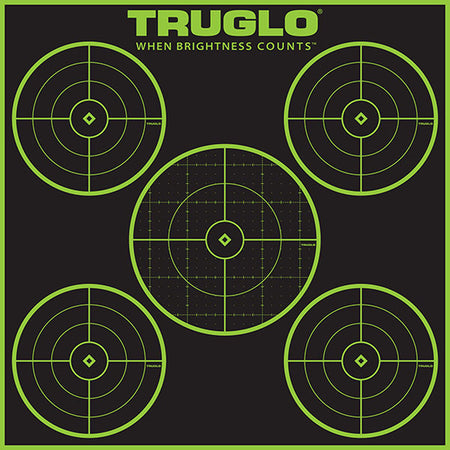 TruGlo TG11A12 Tru-See 5-Bullseye Fluorescent Green Self-Adhesive Targets 12x12" 12-Pack