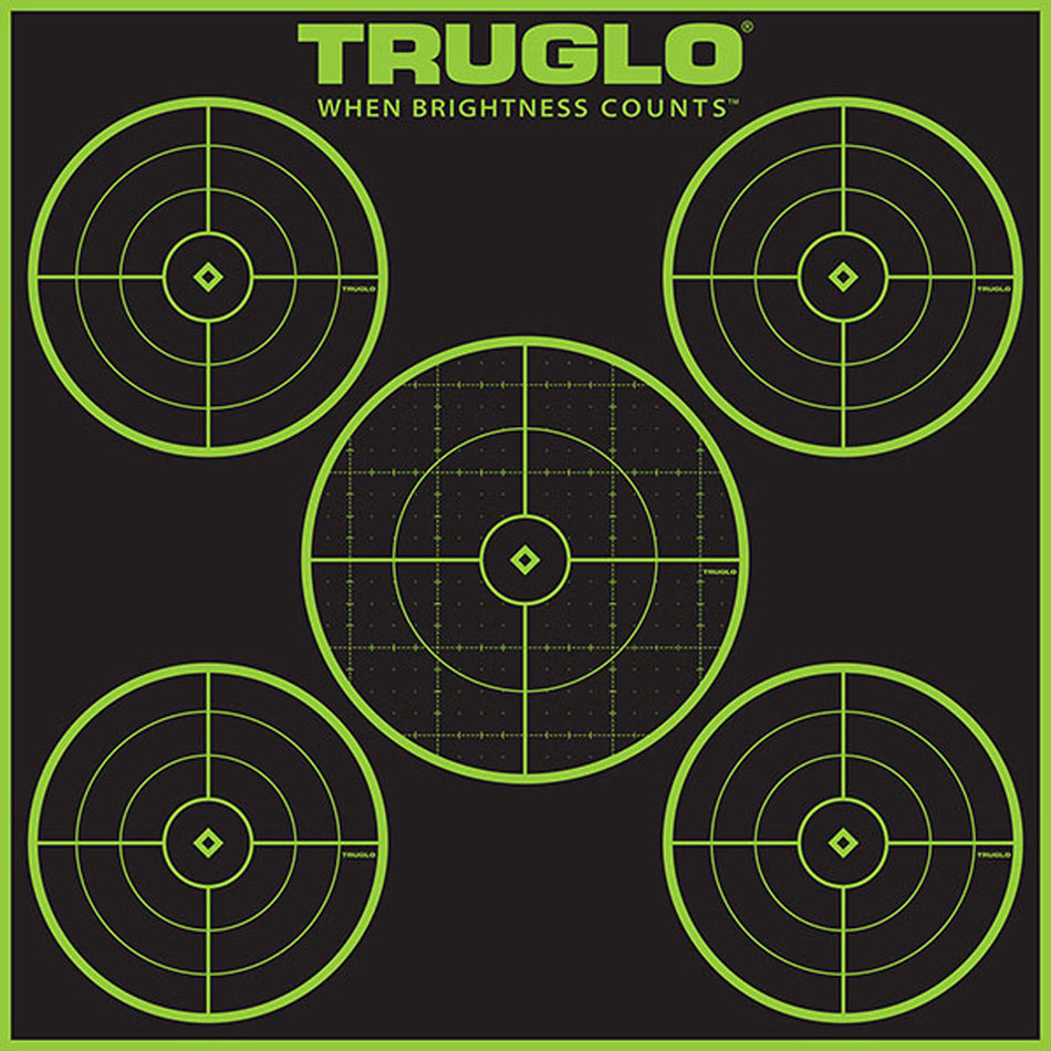 TruGlo TG11A12 Tru-See 5-Bullseye Fluorescent Green Self-Adhesive Targets 12x12" 12-Pack