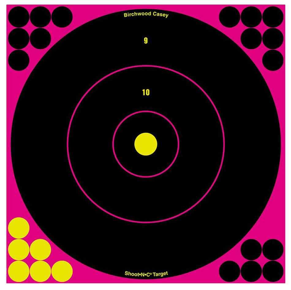 Birchwood Casey Shoot-N-C 34027 Black/Pink 12" Bullseye Reactive Adhesive Paper Target 5 Pack