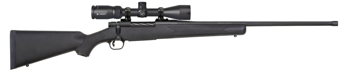 Mossberg Patriot 28244 w/Optic 6.5 PRC 4+1 24in Fluted Threaded Barrel, Black Synthetic Stock, Vortex Crossfire II 3-9x40mm Scope