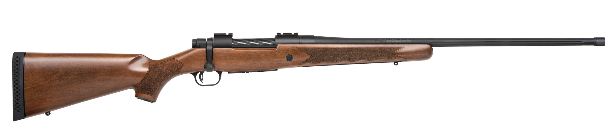 Mossberg Patriot 28239 Full Size 7mm PRC 3+1 24in Fluted Threaded Barrel, Stainless Steel Receiver, Walnut Fixed Stock