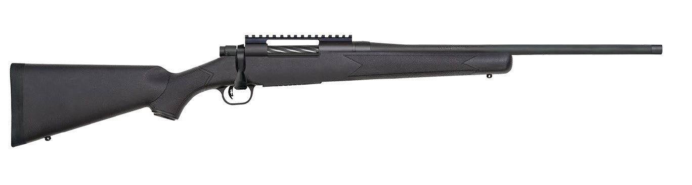 Mossberg Patriot 28235 Carbine 7mm PRC 3+1 20in Matte Blued Threaded Bull Barrel, Picatinny Rail Receiver, Black Fixed Synthetic Stock