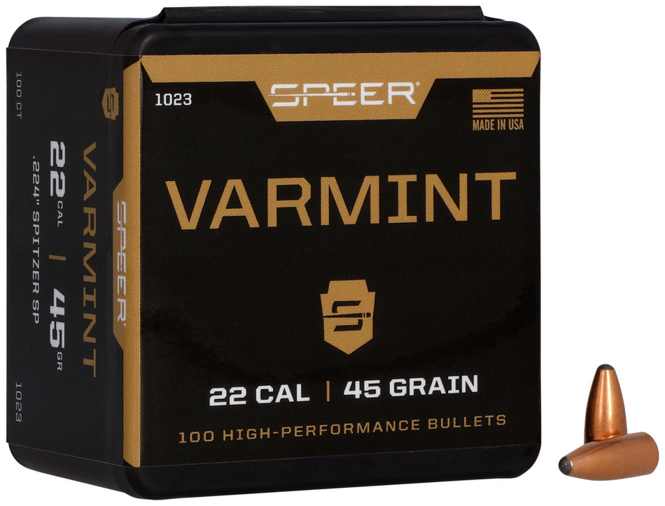 Speer 1023 .22 Cal 45gr Varmint JSP Component Bullets 100 Per Box