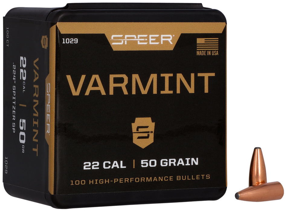 Speer 1029 .22 Cal 50gr Varmint JSP Component Bullets 100 Per Box