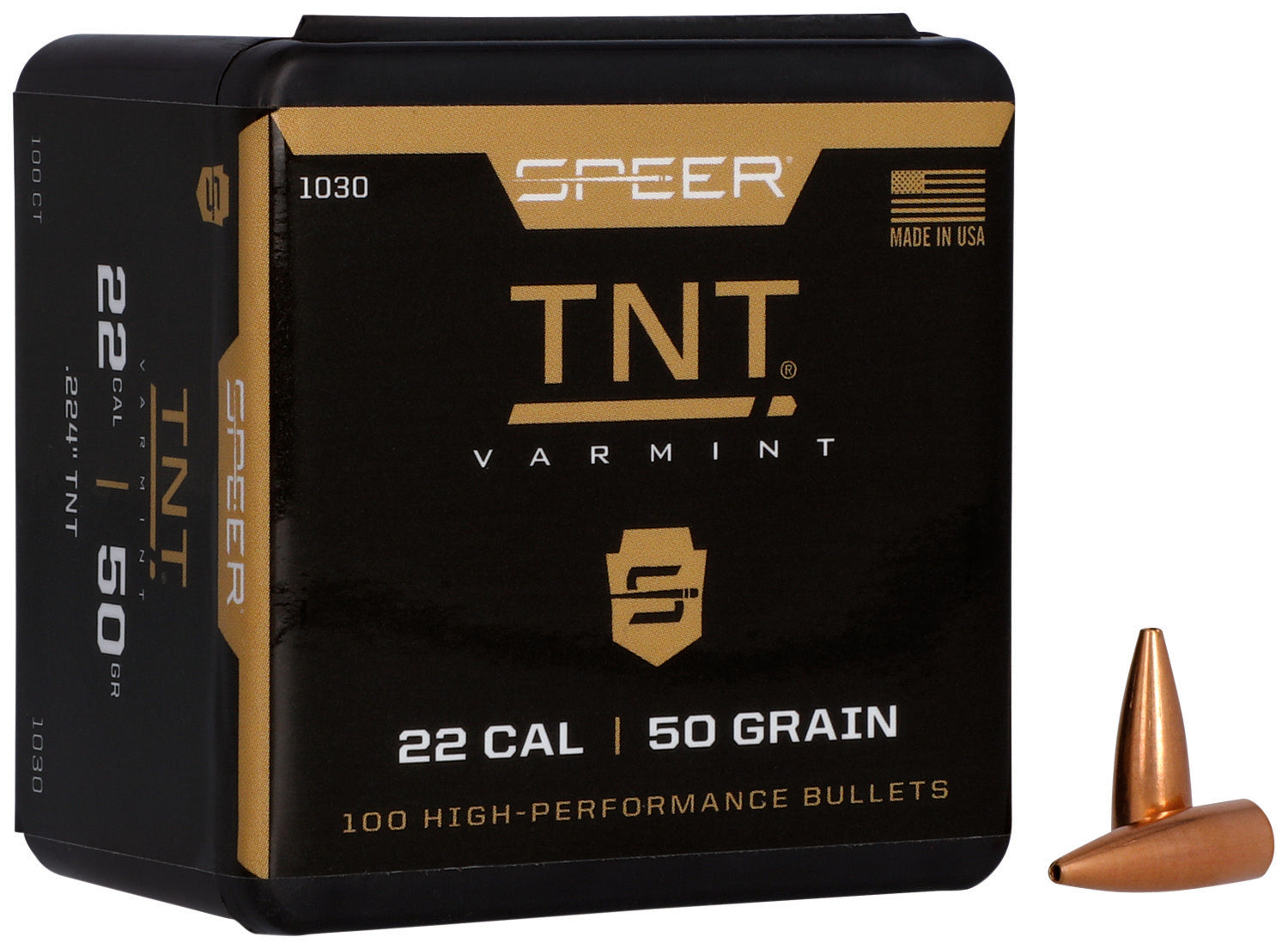 Speer 1030 .22 Cal 50gr TNT JHP Varmint Bullets 100 Per Box