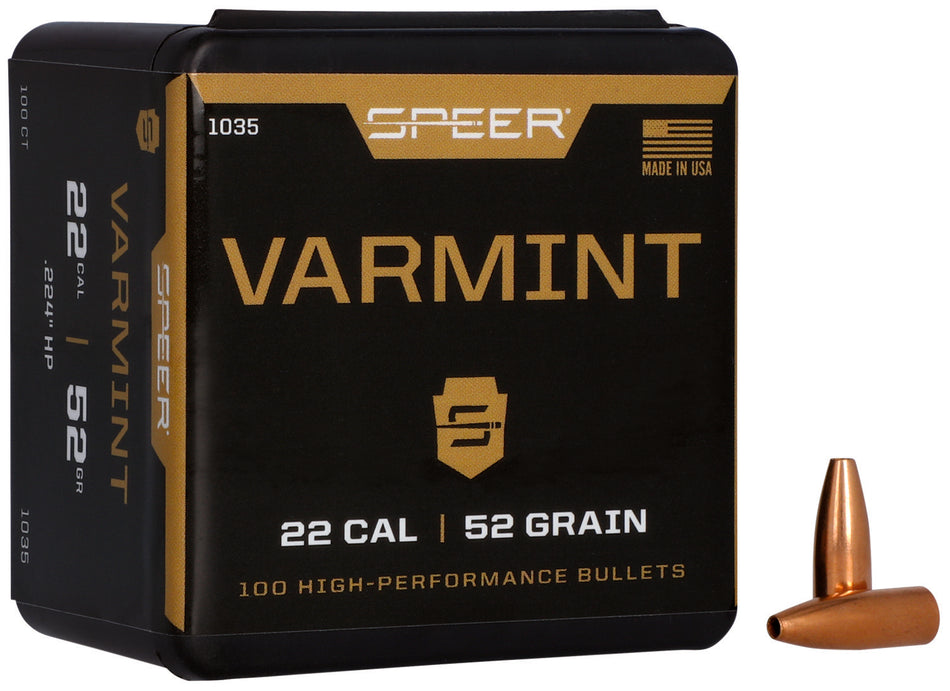 Speer 1035 .22 Cal 52gr Varmint HP Component Bullets 100 Per Box