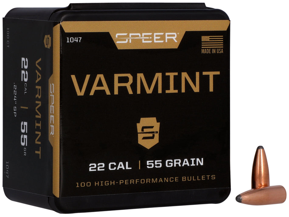 Speer 1047 .22 Cal 55gr Varmint JSP Component Bullets 100 Per Box