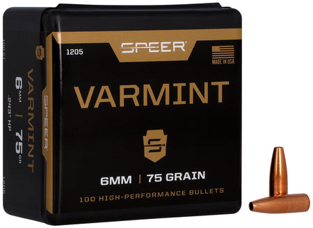 Speer Varmint 6mm Caliber 75 Grain Hollow Point Component Bullets Box of 100