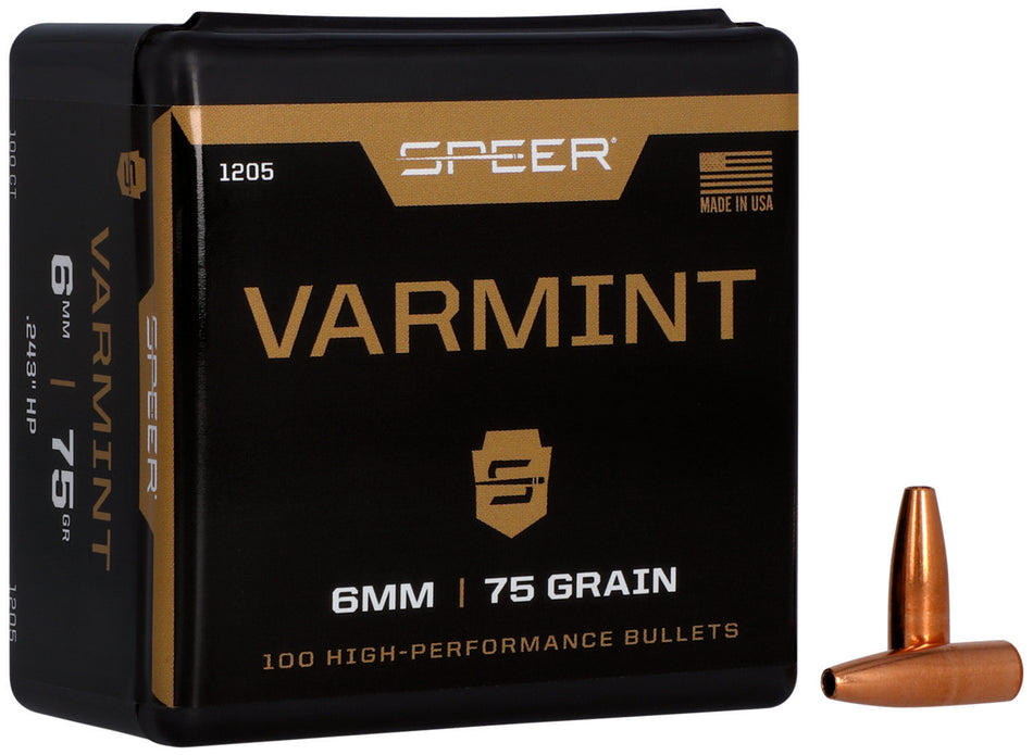 Speer Varmint 6mm Caliber 75 Grain Hollow Point Component Bullets Box of 100