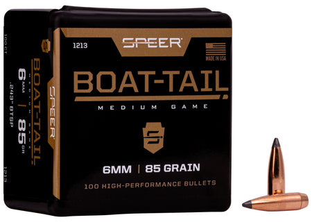 Speer Boat-Tail 6mm Caliber 85 Grain Soft Point Component Bullets Box of 100