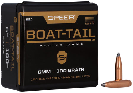 Speer Boat-Tail 6mm Caliber 100 Grain Soft Point Component Bullets Box of 100