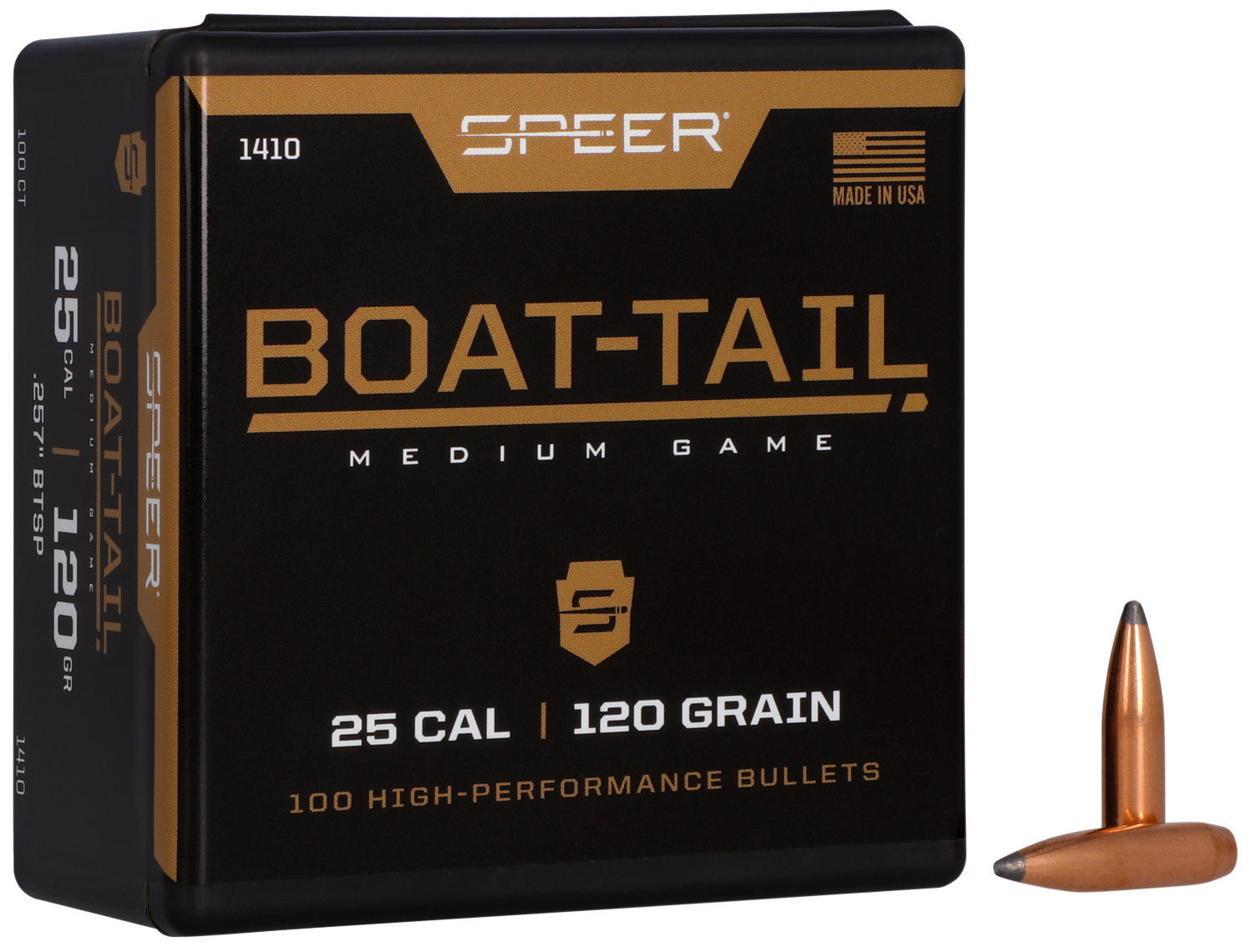 Speer Boat-Tail 25 Cal 120 Grain Soft Point Component Bullets Box of 100