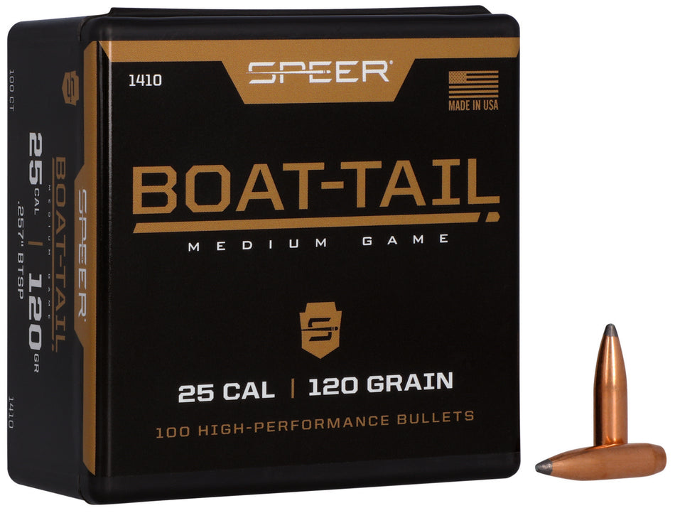 Speer Boat-Tail 25 Cal 120 Grain Soft Point Component Bullets Box of 100