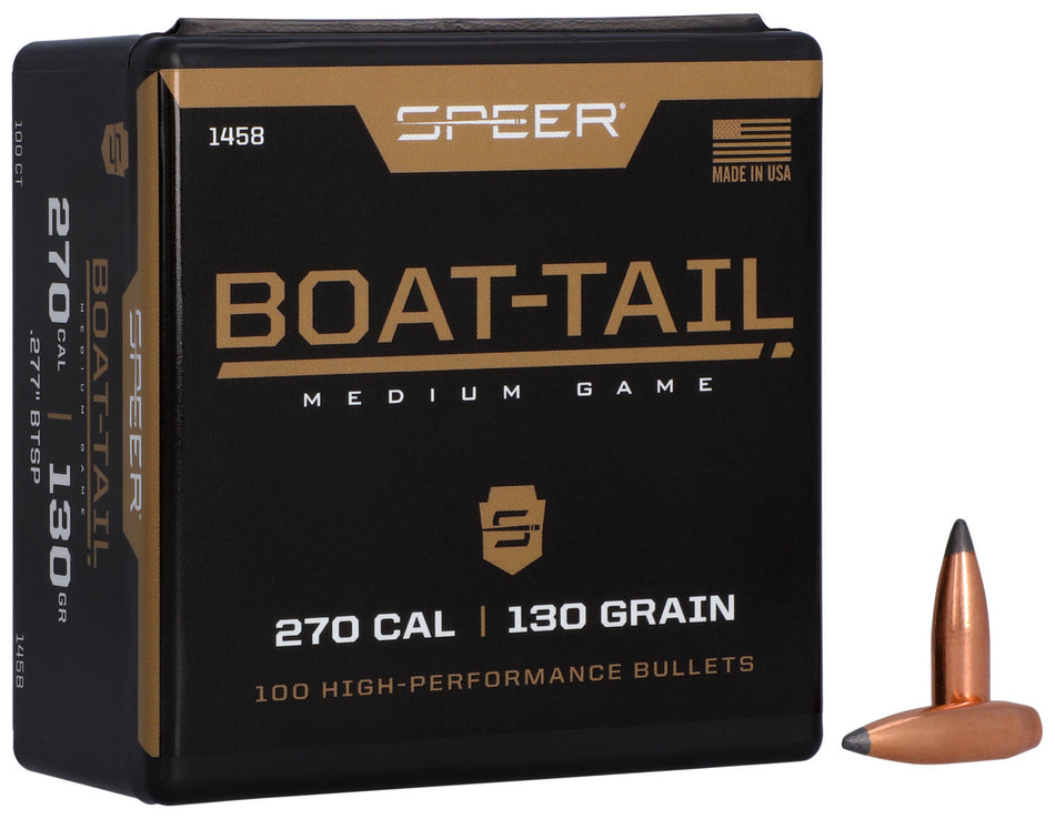 Speer Boat-Tail 270 Cal 130 Grain Spitzer Soft Point Component Bullets Box of 100