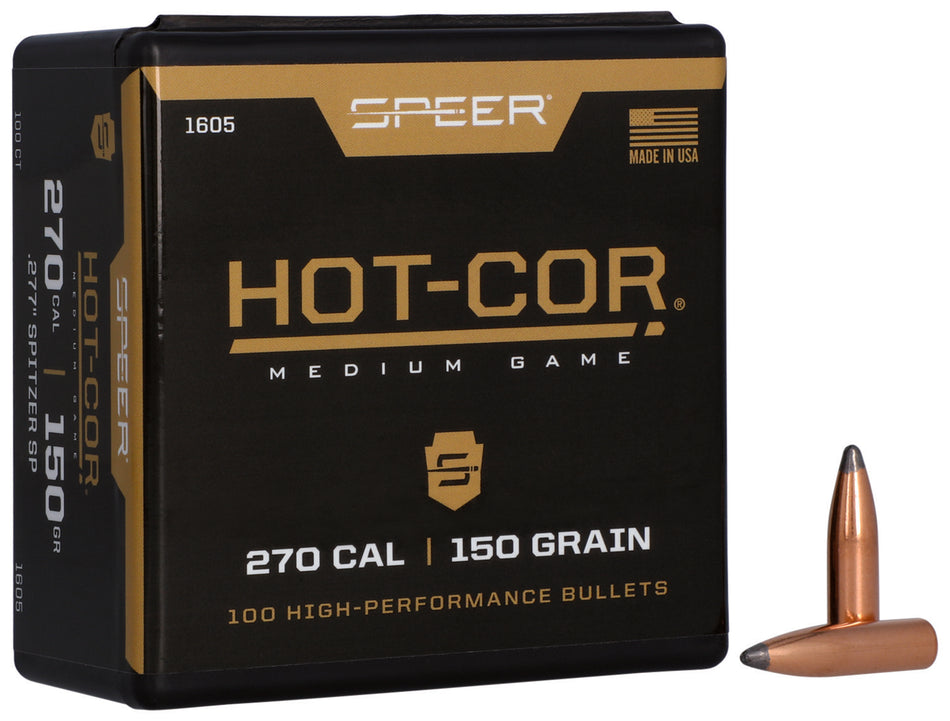 Speer Hot-Cor 277 Cal 150 Grain Spitzer Soft Point Bullets Box of 100