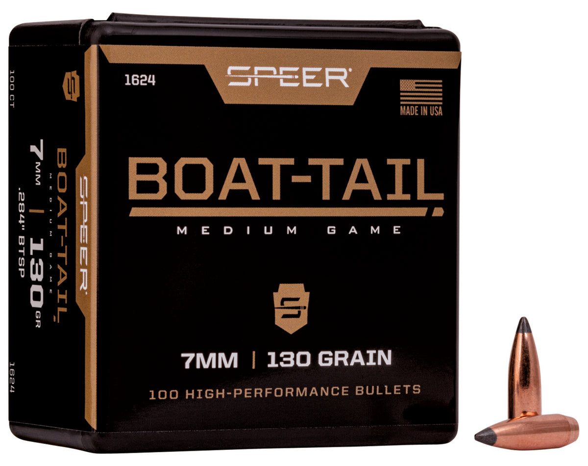 Speer Boat-Tail 7mm Caliber 130 Grain Soft Point Component Bullets Box of 100