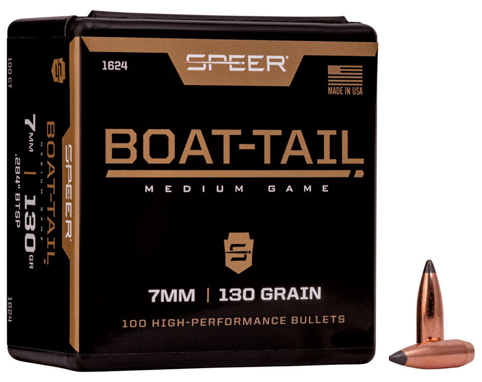Speer Boat-Tail 7mm Caliber 130 Grain Soft Point Component Bullets Box of 100