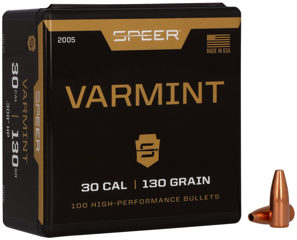 Speer Varmint 30 Cal 130 Grain Jacketed Hollow Point Component Bullets Box of 100