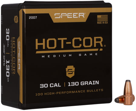 Speer Hot-Cor 30 Cal 130 Grain Flat Nose Soft Point Bullets Box of 100