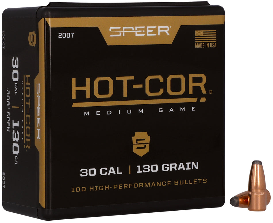 Speer Hot-Cor 30 Cal 130 Grain Flat Nose Soft Point Bullets Box of 100