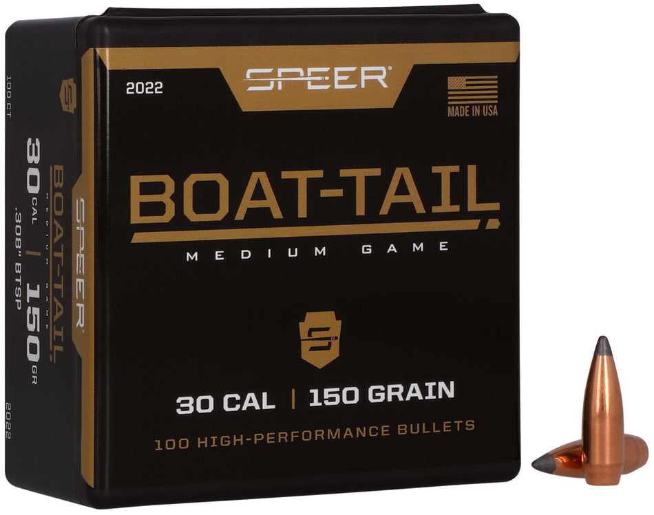 Speer Boat-Tail 30 Cal 150 Grain Soft Point Component Bullets Box of 100