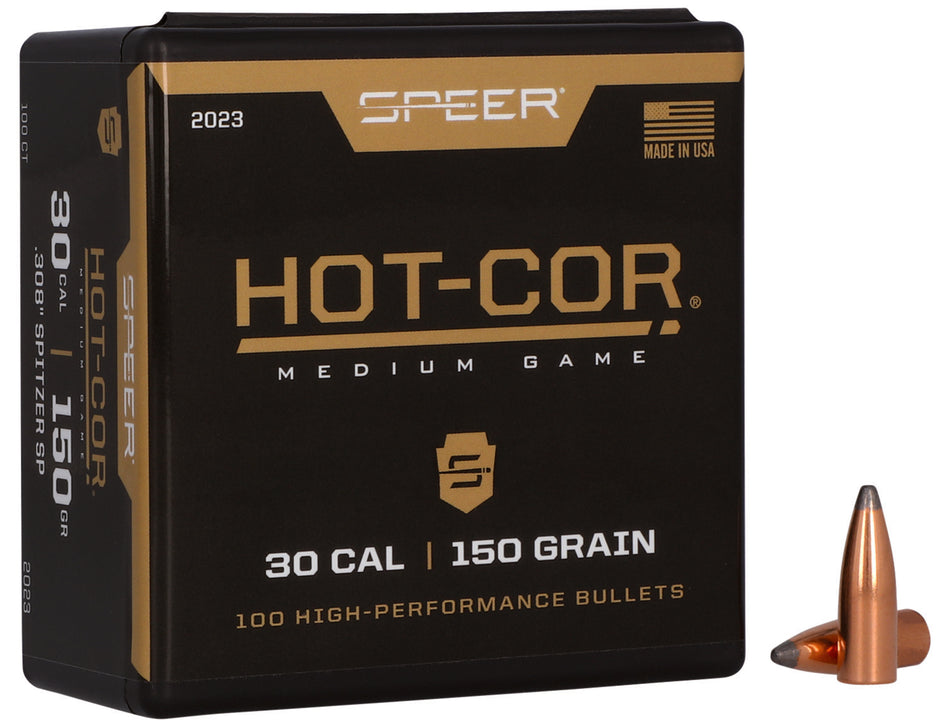 Speer Hot-Cor 30 Cal 150 Grain Spitzer Soft Point Bullets Box of 100