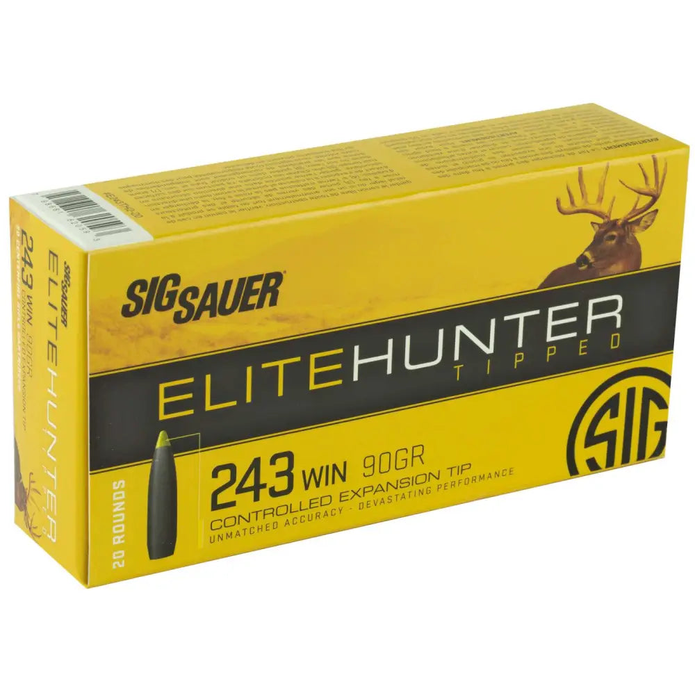 Sig Sauer .243 Winchester Rifle Ammo Polymer Tip Boat TailSig Sauer Elite Hunter Tipped Boat Tail Tipped PolyTip 90 grain 