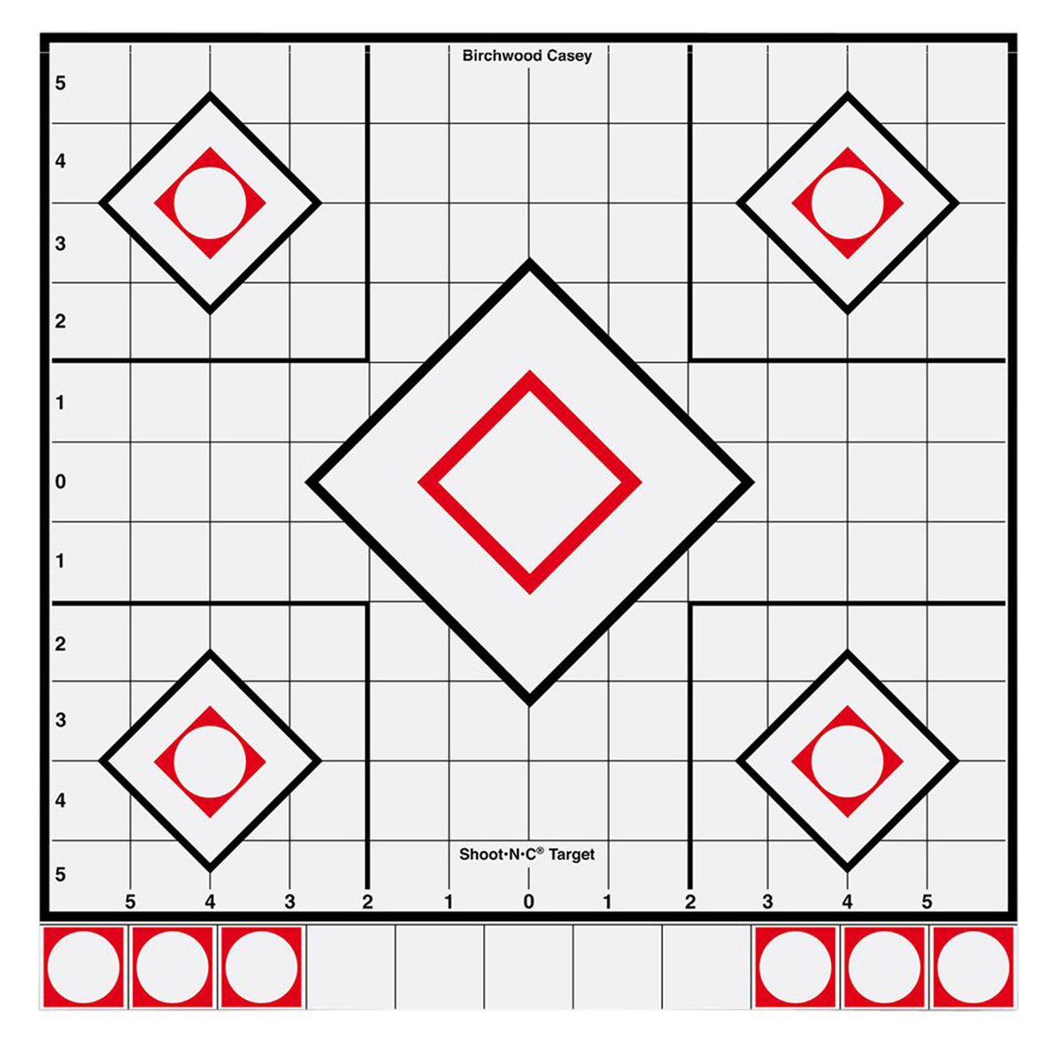 Birchwood Casey Shoot-N-C 34219 White/Red 12" 5-Diamond Reactive Adhesive Paper Target 5 Pack
