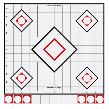 Birchwood Casey Shoot-N-C 34219 White/Red 12" 5-Diamond Reactive Adhesive Paper Target 5 Pack