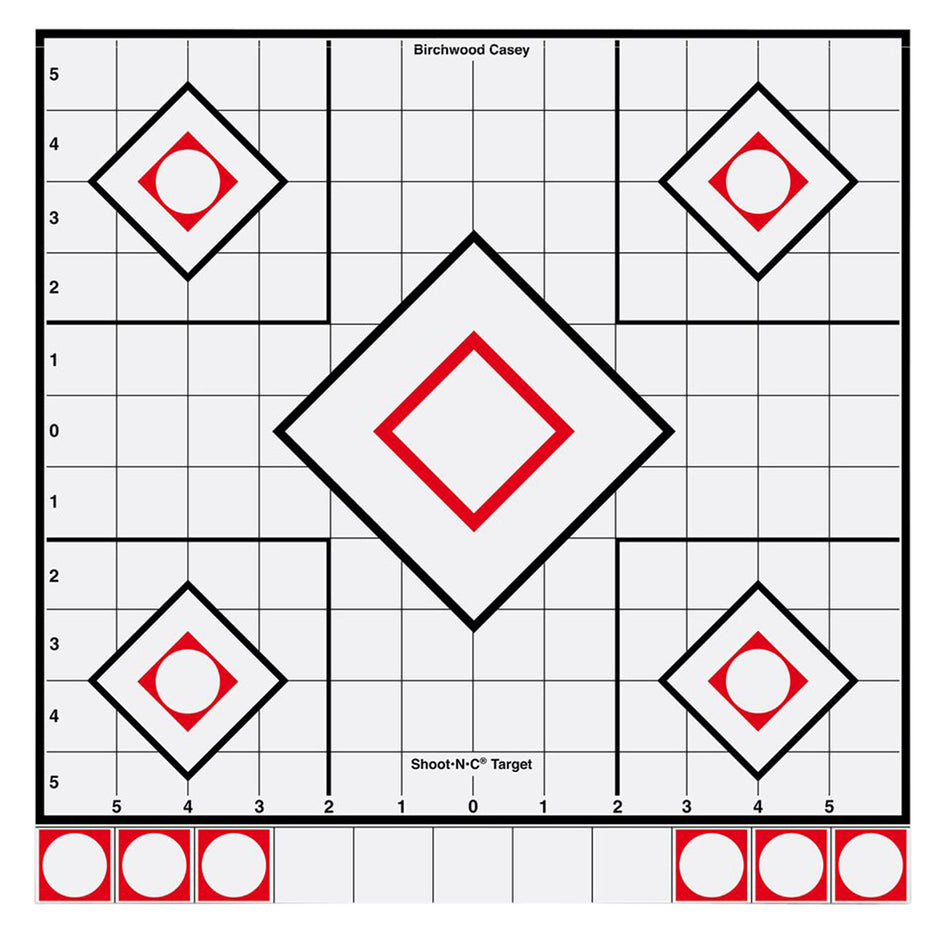 Birchwood Casey Shoot-N-C 34219 White/Red 12" 5-Diamond Reactive Adhesive Paper Target 5 Pack