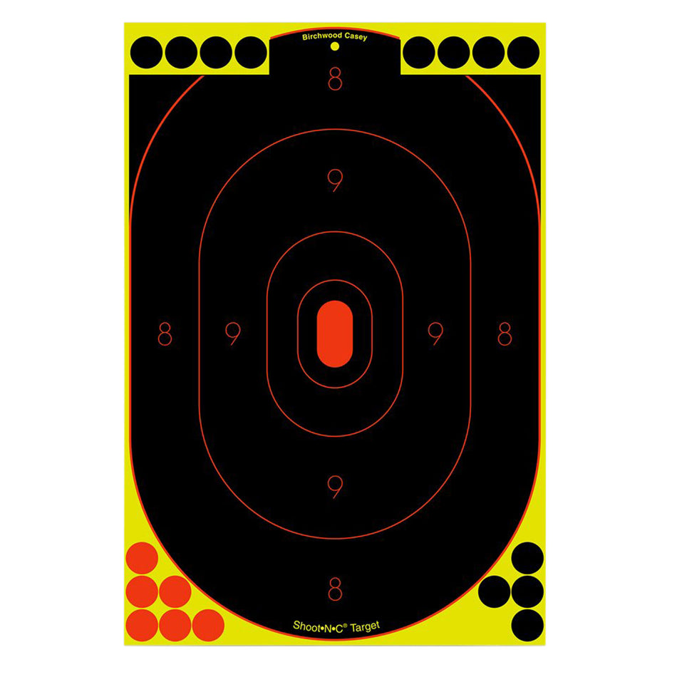 Birchwood Casey Shoot-N-C 34617 Black/Yellow/Red 12"x18" Oval Silhouette Reactive Adhesive Target 12 Pack