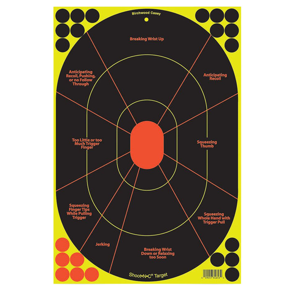 Birchwood Casey Shoot-N-C 34655 Black/Yellow/Red 12"x18" Oval Silhouette Reactive Adhesive Target 5 Pack