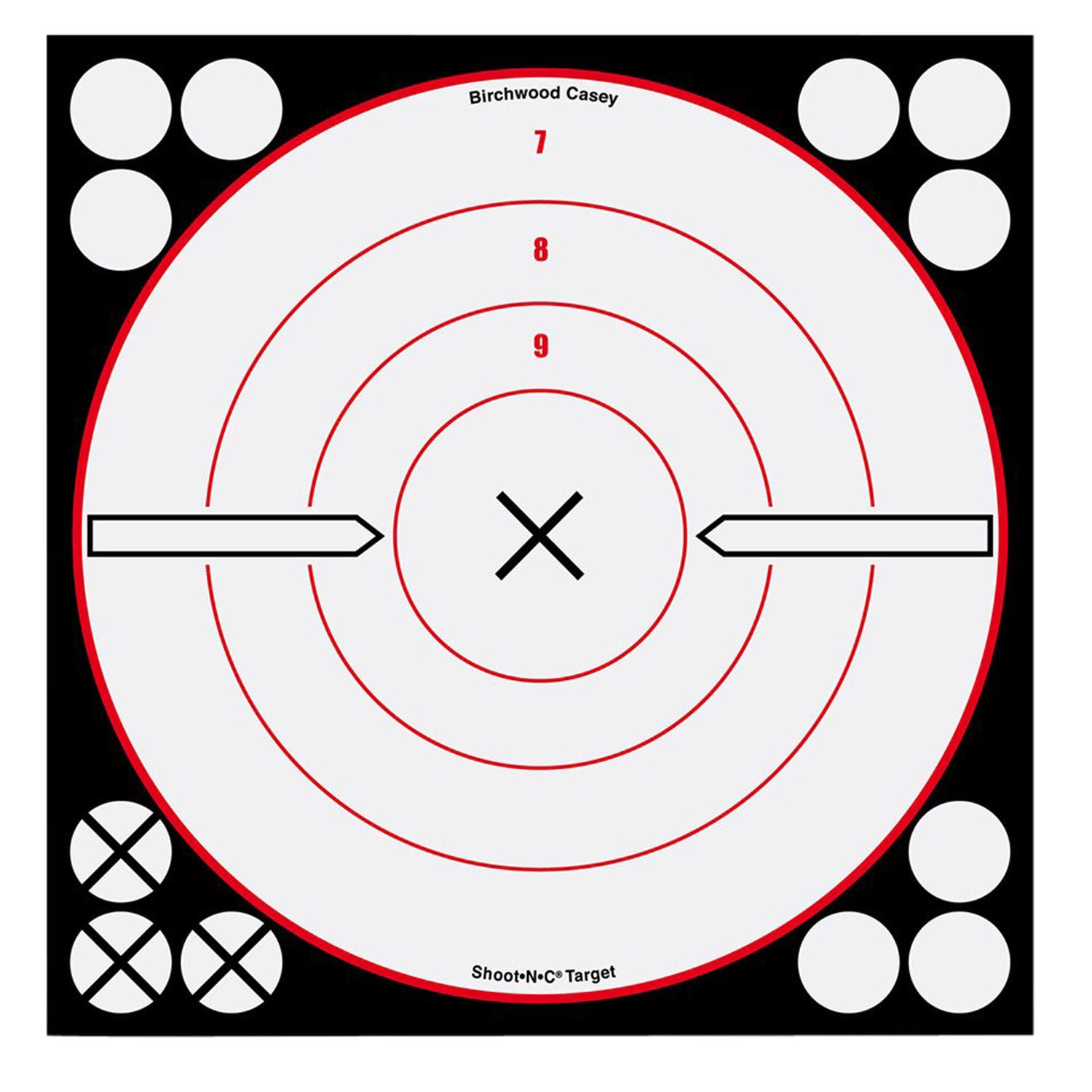 Birchwood Casey Shoot-N-C 34802 Black/Red/White 8" Bullseye Reactive Adhesive Paper Target 6 Pack