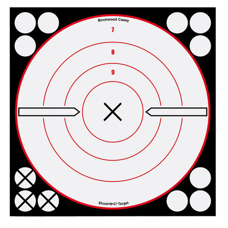 Birchwood Casey Shoot-N-C 34802 Black/Red/White 8" Bullseye Reactive Adhesive Paper Target 6 Pack