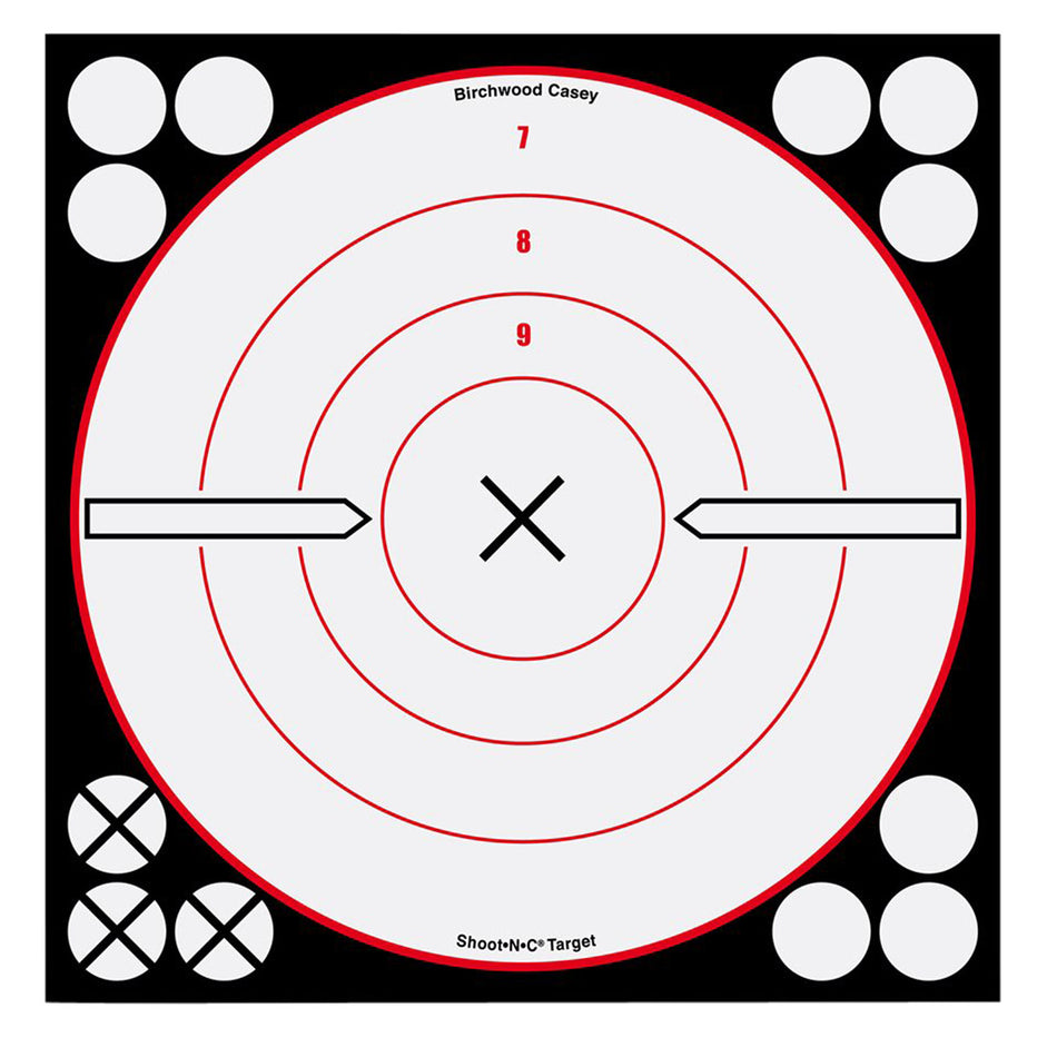 Birchwood Casey Shoot-N-C 34802 Black/Red/White 8" Bullseye Reactive Adhesive Paper Target 6 Pack