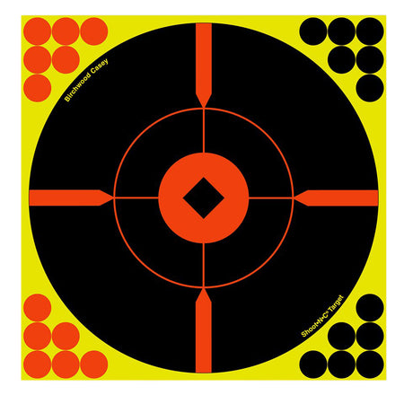 Birchwood Casey Shoot-N-C 34806 Black/Yellow/Red 8" Bullseye BMW Reactive Adhesive Paper Target 6 Pack