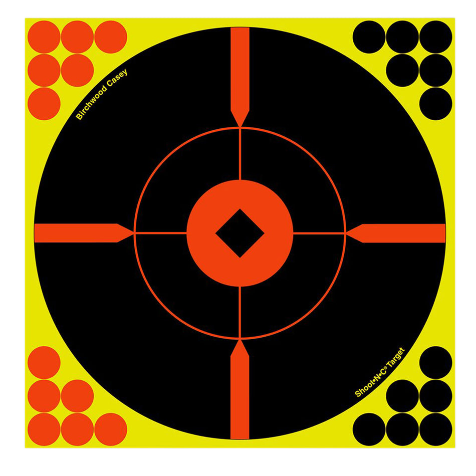 Birchwood Casey Shoot-N-C 34806 Black/Yellow/Red 8" Bullseye BMW Reactive Adhesive Paper Target 6 Pack