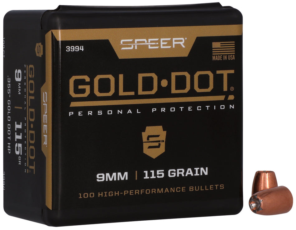 Speer 3994 9mm 115gr Gold Dot Bonded HP Pistol Reloading Bullets