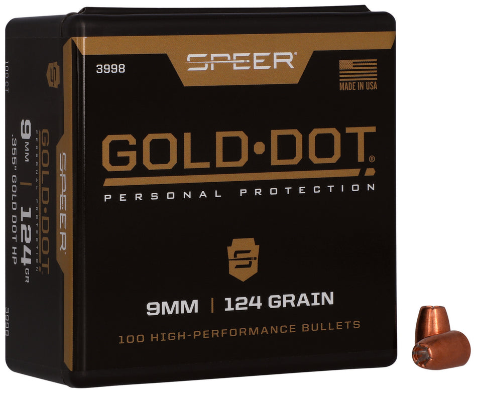 Speer 3998 9mm 124gr Gold Dot Bonded HP Pistol Reloading Bullets