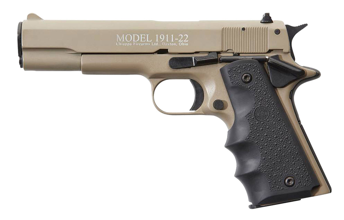 Chiappa 1911-22 .22 LR Pistol, 10+1 Capacity, 5" Barrel, Tan Slide/Frame, Hogue Rubber Grip