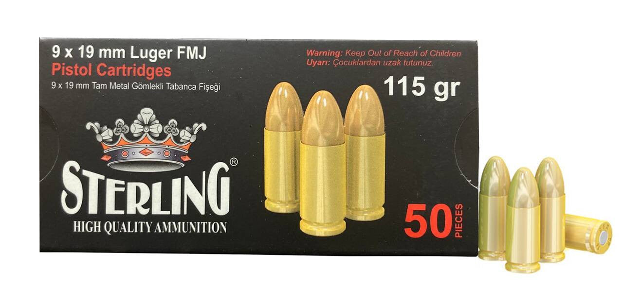 Sterling 9mm Luger 115 Grain Full Metal Jacket (FMJ)
