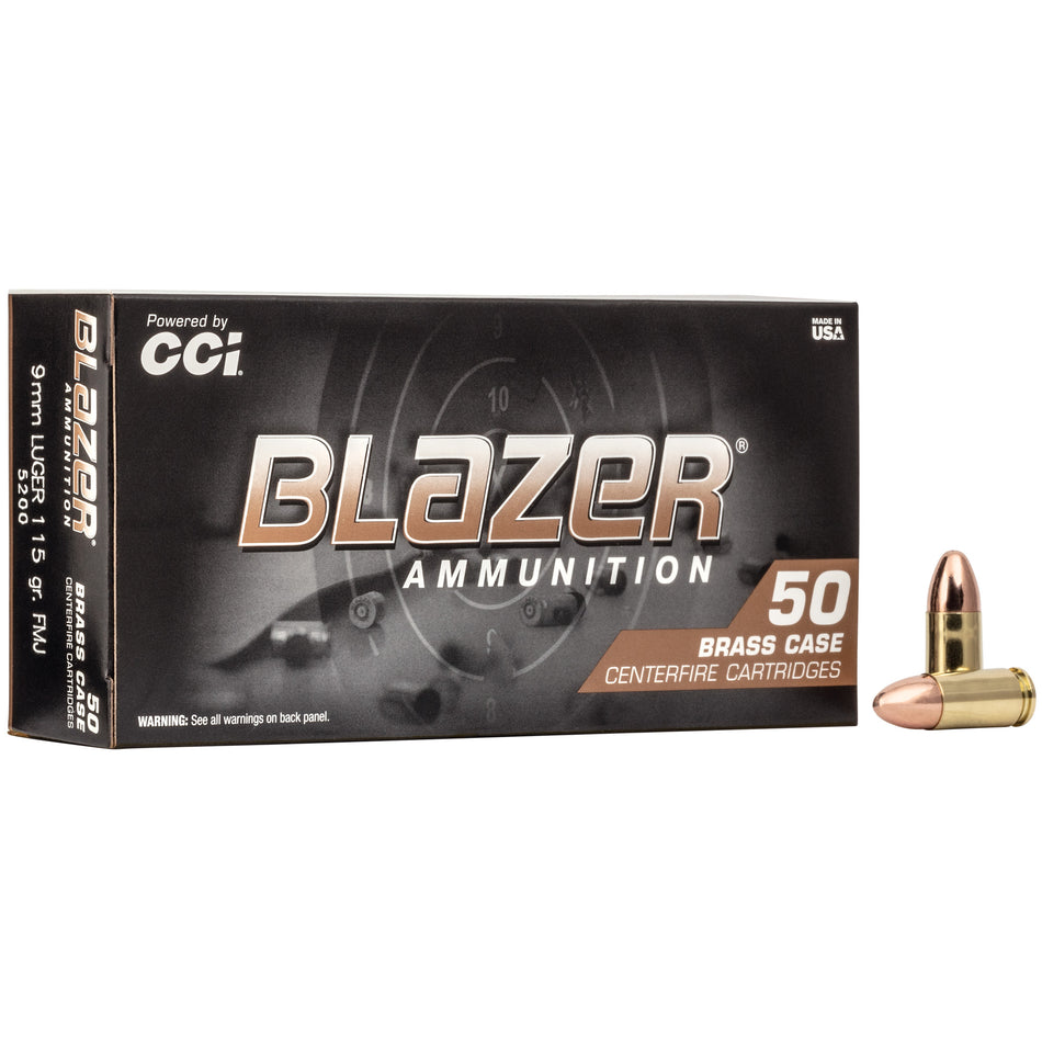 Blazer 9mm Luger/Parabellum 5200 Brass Full Metal Jacket FMJ 115 Grain
